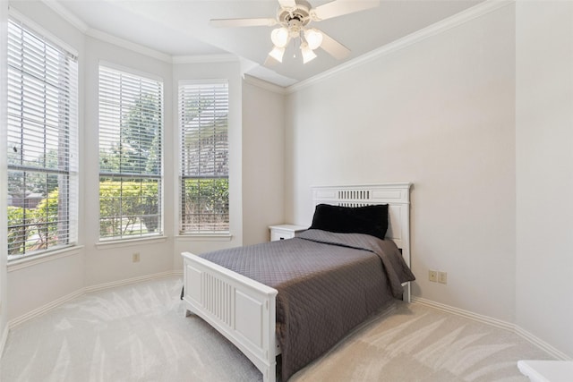 3030 Pecan Grove Ln, Celina, TX 75078 - bedroom featuring light colored carpet, multiple windows, ornamental molding, and a ceiling fan