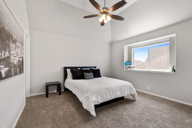 405 Milford, Wylie, TX 75098 - bedroom featuring carpet flooring, high vaulted ceiling, and ceiling fan