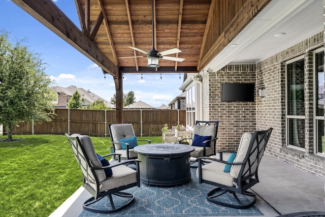 405 Milford, Wylie, TX 75098 - view of patio with ceiling fan and a fire pit