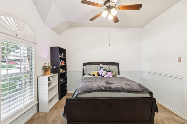 3718 Colonnade Grove Dr, Frisco, TX 75033 - carpeted bedroom featuring multiple windows, ceiling fan, and vaulted ceiling