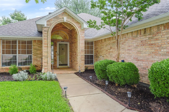 5853 Echo Bluff Dr, Haltom City, TX 76137 - doorway to property with roof with shingles and brick siding