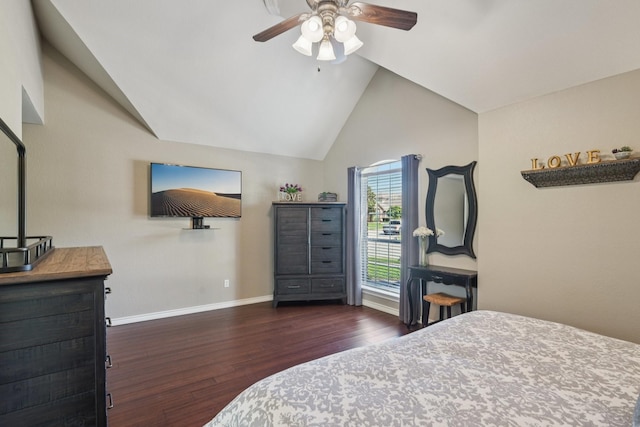 3707 Elizabeth Dr, Carrollton, TX 75007 - bedroom featuring wood finished floors, a ceiling fan, and high vaulted ceiling
