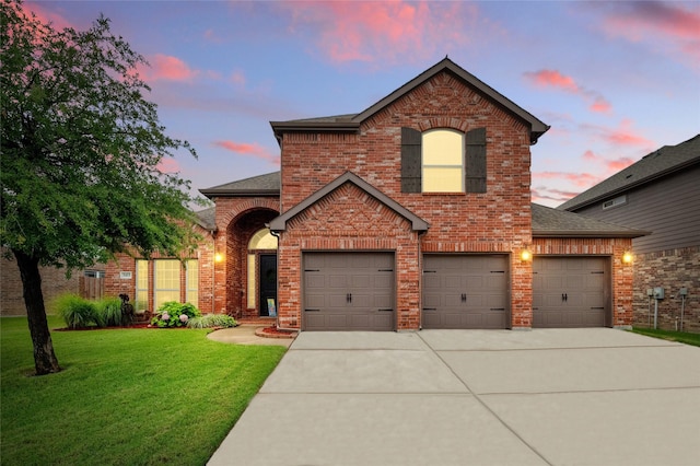 5413 Percy Priest St, Fort Worth, TX 76179 - traditional home with brick siding, driveway, a yard, and a shingled roof