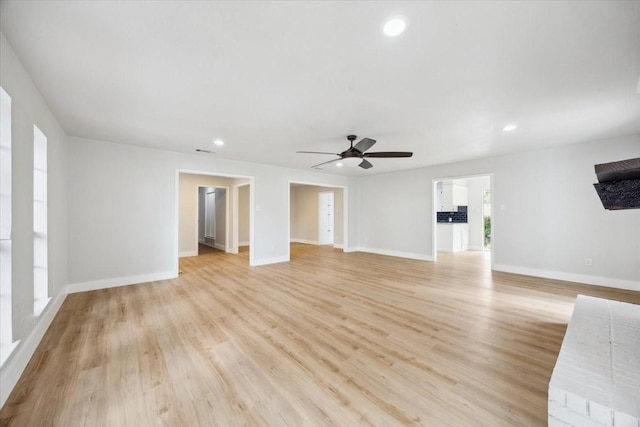 4132 Alava Dr, Fort Worth, TX 76133 - unfurnished living room with a ceiling fan, light wood finished floors, and recessed lighting