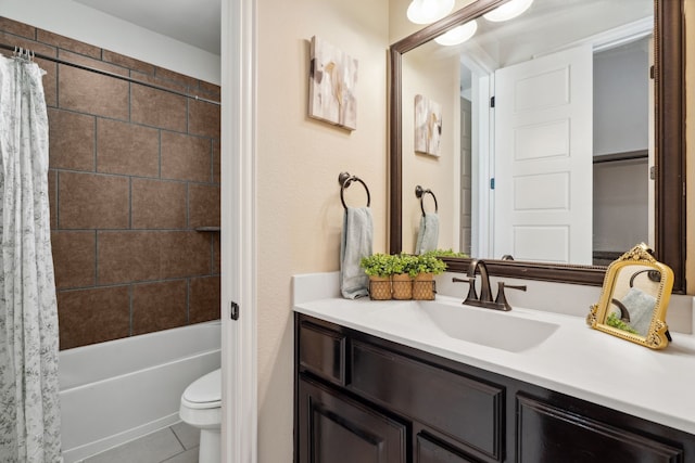 1256 Teton Dr, Burleson, TX 76028 - full bathroom with vanity, shower / bath combo with shower curtain, and tile patterned floors
