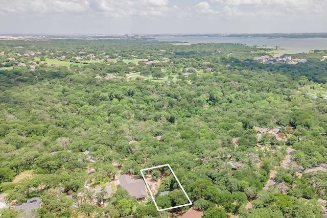 2057 Breezywood Dr, Flower Mound, TX 75022 - aerial overview of property's location featuring property parcel outlined and a heavily wooded area