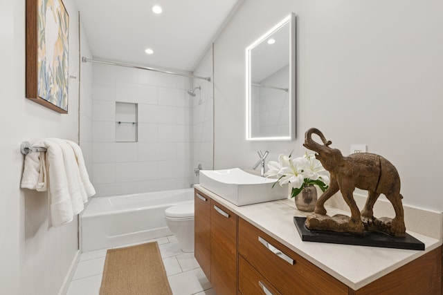 10832 Cinderella Ln, Dallas, TX 75229 - bathroom featuring vanity, recessed lighting, washtub / shower combination, and tile patterned flooring