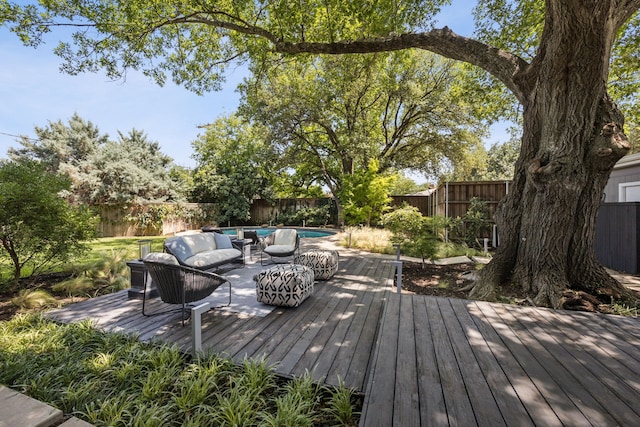 10832 Cinderella Ln, Dallas, TX 75229 - wooden terrace featuring an outdoor hangout area and a fenced backyard