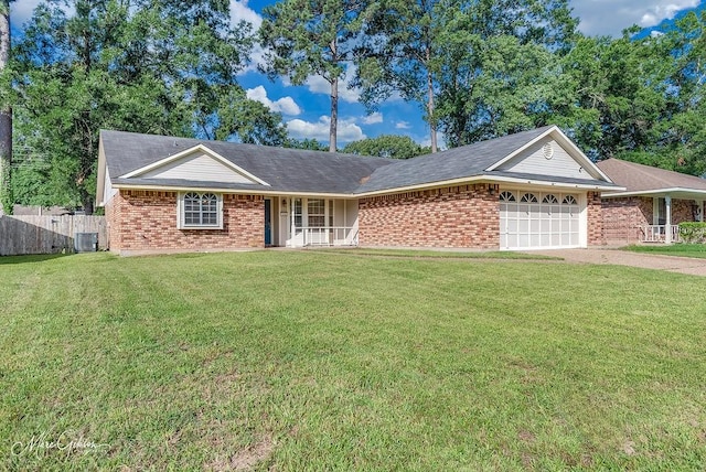 9440 Castlebrook Dr, Shreveport, LA 71129 - ranch-style house with an attached garage, brick siding, concrete driveway, and a porch