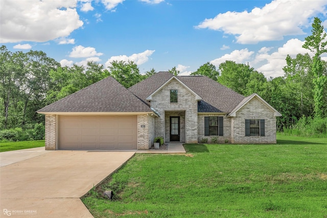 1013 Voss Dr, Stonewall, LA 71078 - view of front of property with brick siding, concrete driveway, a garage, a front lawn, and roof with shingles