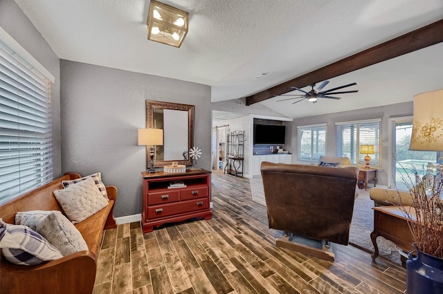 2212 Fred Smith Pkwy, Celina, TX 75009 - living room featuring wood finished floors, ceiling fan, and a textured ceiling