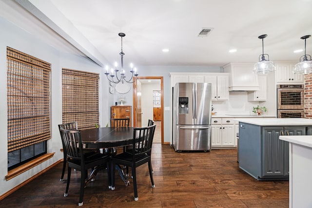 730 Cedar Crk, Reno, TX 75462 - dining area with a chandelier, recessed lighting, and dark wood finished floors