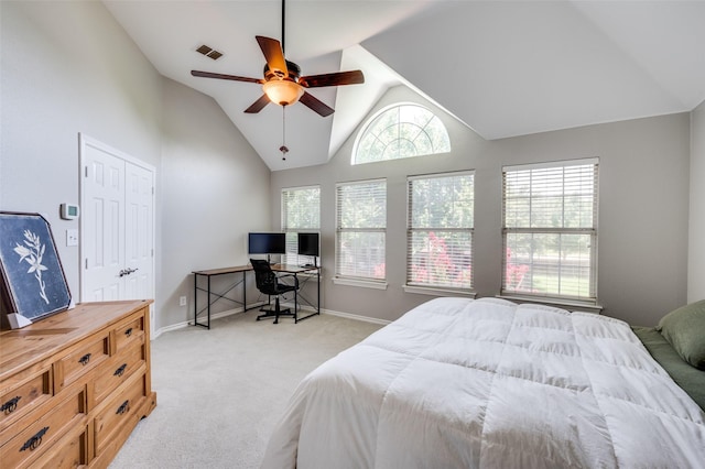 214 Chisholm Trl, Argyle, TX 76226 - bedroom featuring lofted ceiling, light carpet, a desk, and a ceiling fan