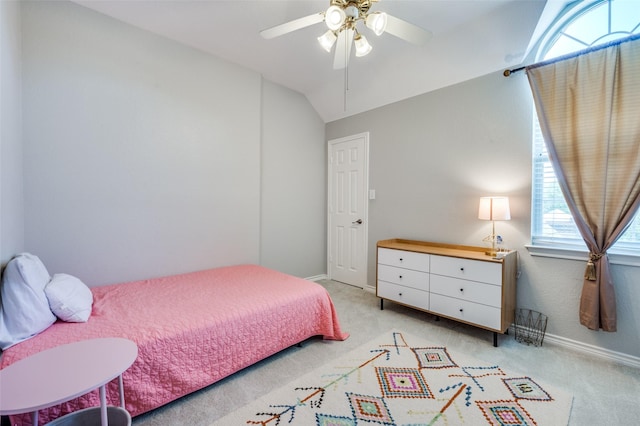 214 Chisholm Trl, Argyle, TX 76226 - bedroom with light colored carpet, lofted ceiling, and ceiling fan