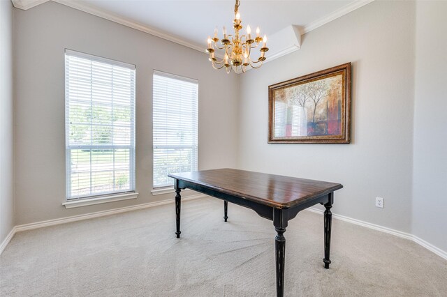 214 Chisholm Trl, Argyle, TX 76226 - carpeted office with a chandelier and crown molding