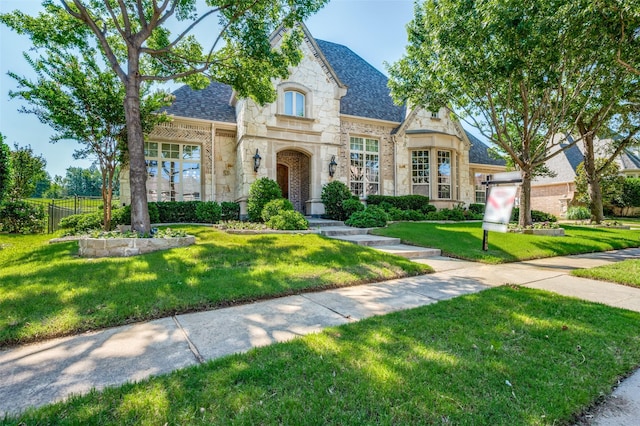 8540 Canyon Xing, Lantana, TX 76226 - french country home with stone siding, brick siding, and a shingled roof