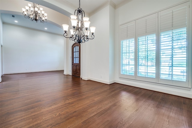 8540 Canyon Xing, Lantana, TX 76226 - unfurnished room featuring a chandelier, crown molding, dark wood-type flooring, and recessed lighting