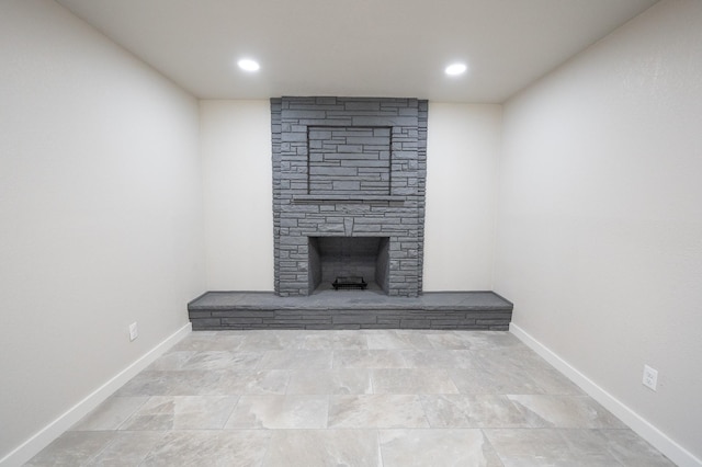 820 Vickie Dr, Azle, TX 76020 - unfurnished living room with a stone fireplace and recessed lighting