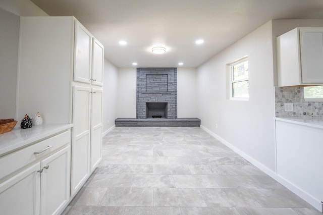 820 Vickie Dr, Azle, TX 76020 - unfurnished living room with a large fireplace and recessed lighting