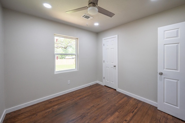 820 Vickie Dr, Azle, TX 76020 - unfurnished room with ceiling fan, dark wood-style flooring, and recessed lighting