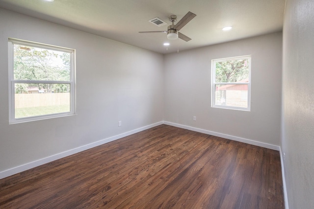 820 Vickie Dr, Azle, TX 76020 - spare room featuring ceiling fan, dark wood-style floors, and recessed lighting