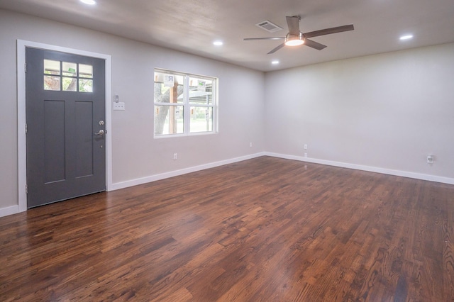 820 Vickie Dr, Azle, TX 76020 - entrance foyer with a ceiling fan, recessed lighting, and dark wood-style flooring