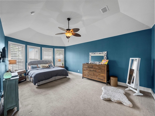 604 Rough Creek Dr, Mckinney, TX 75071 - bedroom with vaulted ceiling, carpet flooring, and ceiling fan