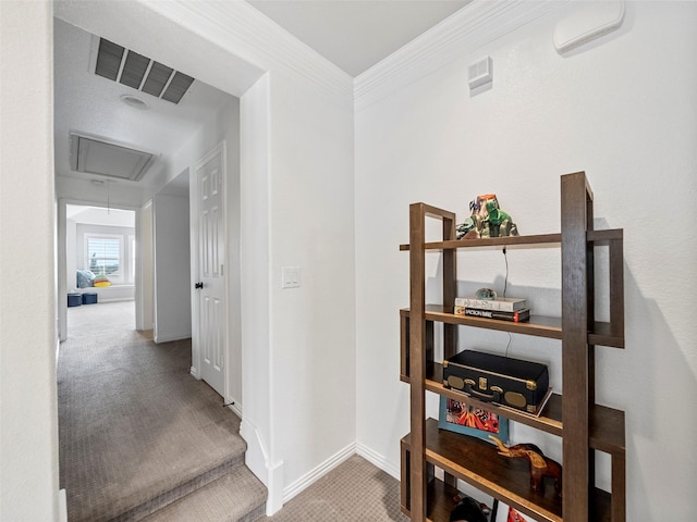 604 Rough Creek Dr, Mckinney, TX 75071 - hall featuring carpet flooring and attic access