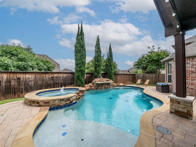 604 Rough Creek Dr, Mckinney, TX 75071 - view of swimming pool with a pool with connected hot tub, a fenced backyard, and a patio