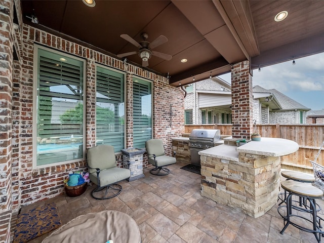 604 Rough Creek Dr, Mckinney, TX 75071 - view of patio / terrace featuring exterior kitchen and ceiling fan