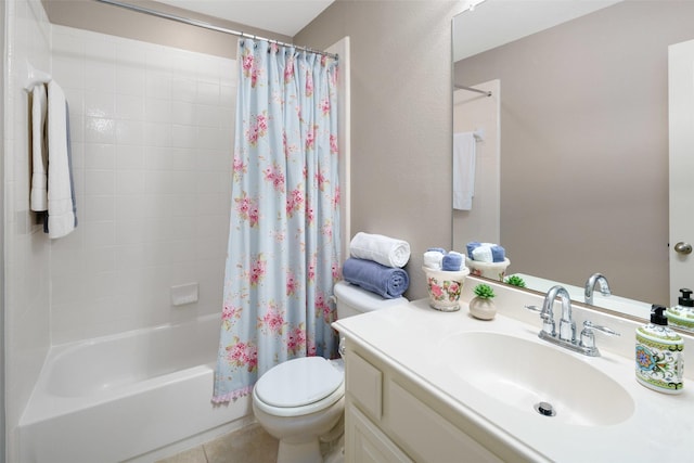 7716 Glenwood Springs Ln, Mckinney, TX 75070 - bathroom with vanity, shower / bath combo with shower curtain, and tile patterned flooring