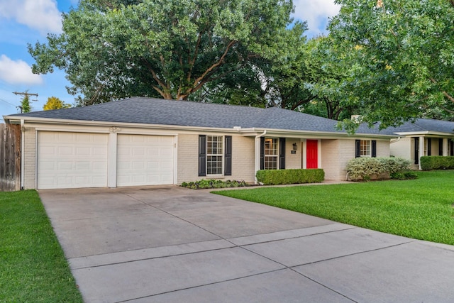 1432 Foothill Dr, Hurst, TX 76053 - ranch-style house featuring brick siding, a garage, driveway, and a shingled roof