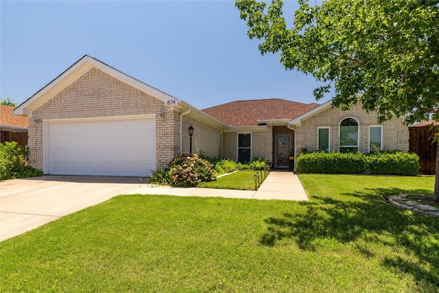 874 Havenbrook Dr, Arlington, TX 76001 - ranch-style home featuring a front lawn, a garage, driveway, brick siding, and a shingled roof