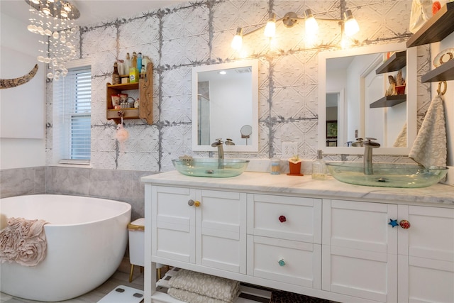 874 Havenbrook Dr, Arlington, TX 76001 - full bathroom with a freestanding tub and double vanity