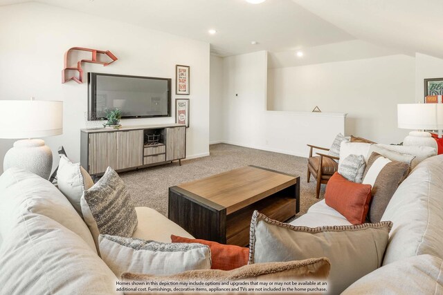 111 Cedar Grove Ct, Lavon, TX 75166 - living area featuring carpet, lofted ceiling, and recessed lighting