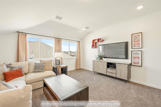 111 Cedar Grove Ct, Lavon, TX 75166 - carpeted living area featuring lofted ceiling and recessed lighting