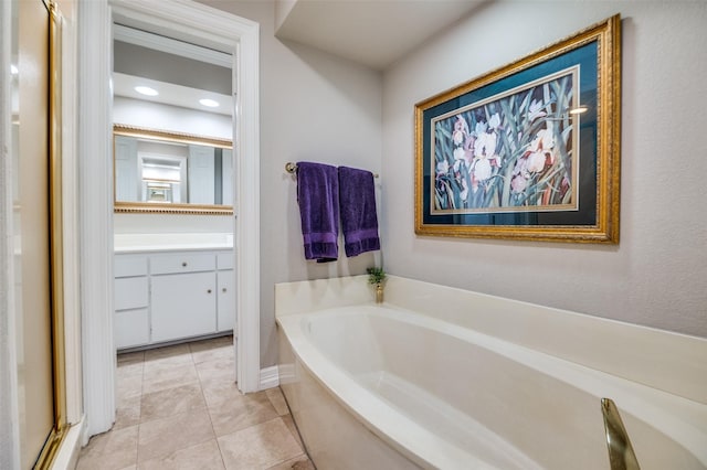 100 La Paz Ct, Irving, TX 75062 - full bath with vanity, a bath, a stall shower, and tile patterned floors