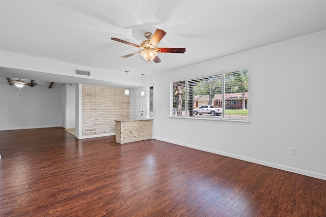 7005 Culver Ave, Fort Worth, TX 76116 - unfurnished living room featuring ceiling fan and dark wood-style floors