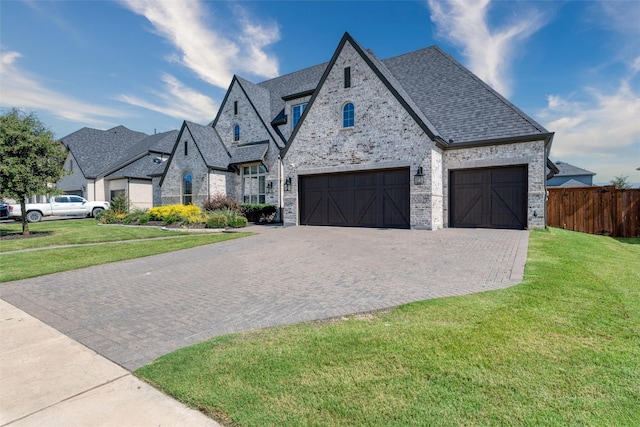 3208 Twin Eagles Dr, Celina, TX 75009 - french country inspired facade with brick siding, decorative driveway, a garage, and roof with shingles