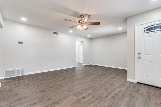 2406 Globe Ave, Dallas, TX 75228 - entryway featuring ceiling fan, dark wood-style flooring, and recessed lighting