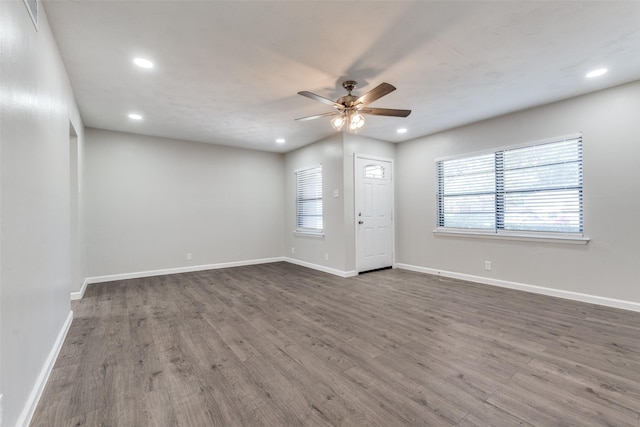 2406 Globe Ave, Dallas, TX 75228 - empty room with a ceiling fan, wood finished floors, and recessed lighting