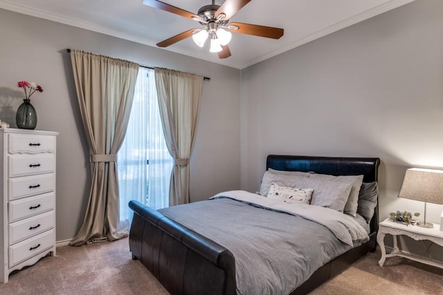6211 White Rose Trl, Dallas, TX 75248 - bedroom with light colored carpet, ornamental molding, and a ceiling fan