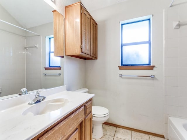 10200 Pack Saddle Ct, Fort Worth, TX 76108 - full bathroom featuring vanity, tile patterned flooring, lofted ceiling, and shower / tub combination