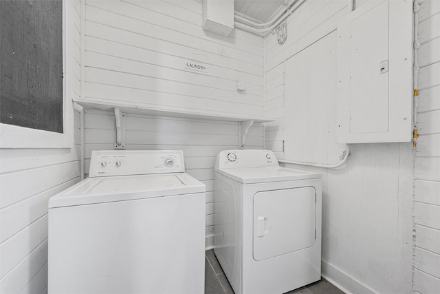 2700 Ethel Ave, Waco, TX 76707 - washroom with independent washer and dryer, electric panel, and wooden walls