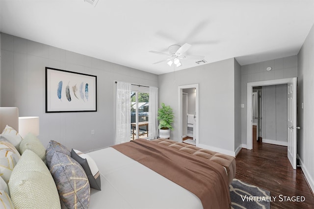 2700 Ethel Ave, Waco, TX 76707 - bedroom featuring wood finished floors, access to exterior, a ceiling fan, and ensuite bath