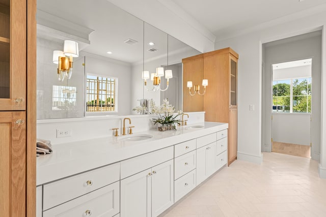 4532 Terroir Dr, Fort Worth, TX 76126 - full bathroom with double vanity, crown molding, and recessed lighting