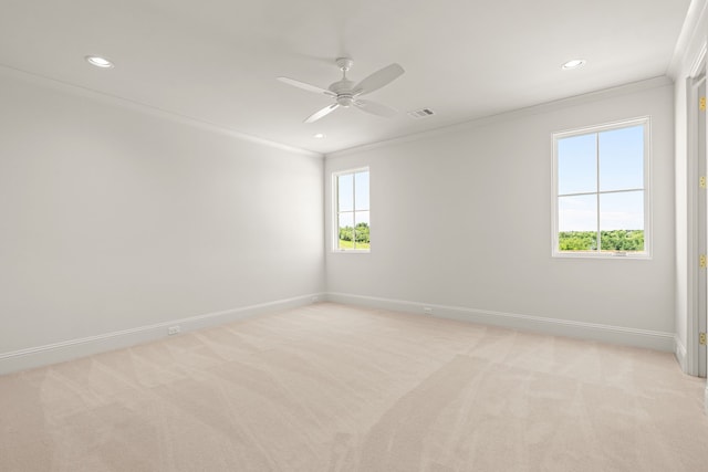 4532 Terroir Dr, Fort Worth, TX 76126 - empty room with recessed lighting, a ceiling fan, ornamental molding, and light carpet