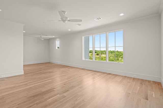 4532 Terroir Dr, Fort Worth, TX 76126 - empty room with crown molding, a ceiling fan, recessed lighting, and light wood-style floors
