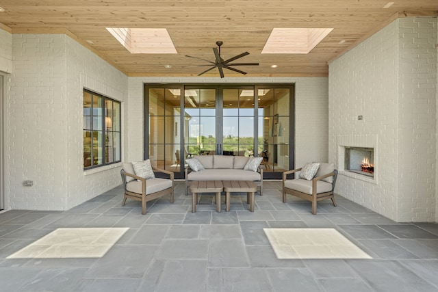 4532 Terroir Dr, Fort Worth, TX 76126 - view of patio / terrace featuring an outdoor living space with a fireplace and ceiling fan