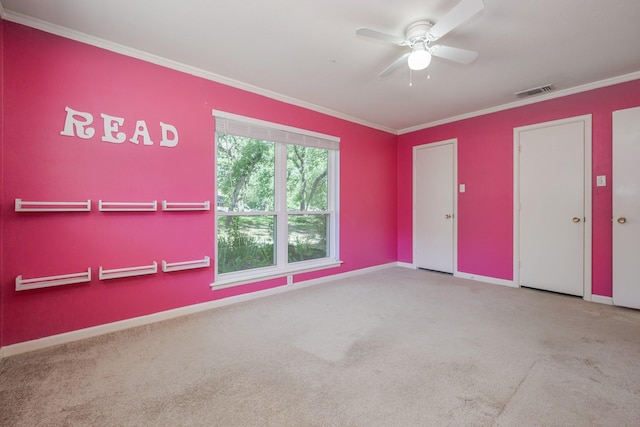 1203 Woodridge Cir, Euless, TX 76040 - unfurnished room featuring carpet floors, ornamental molding, and a ceiling fan